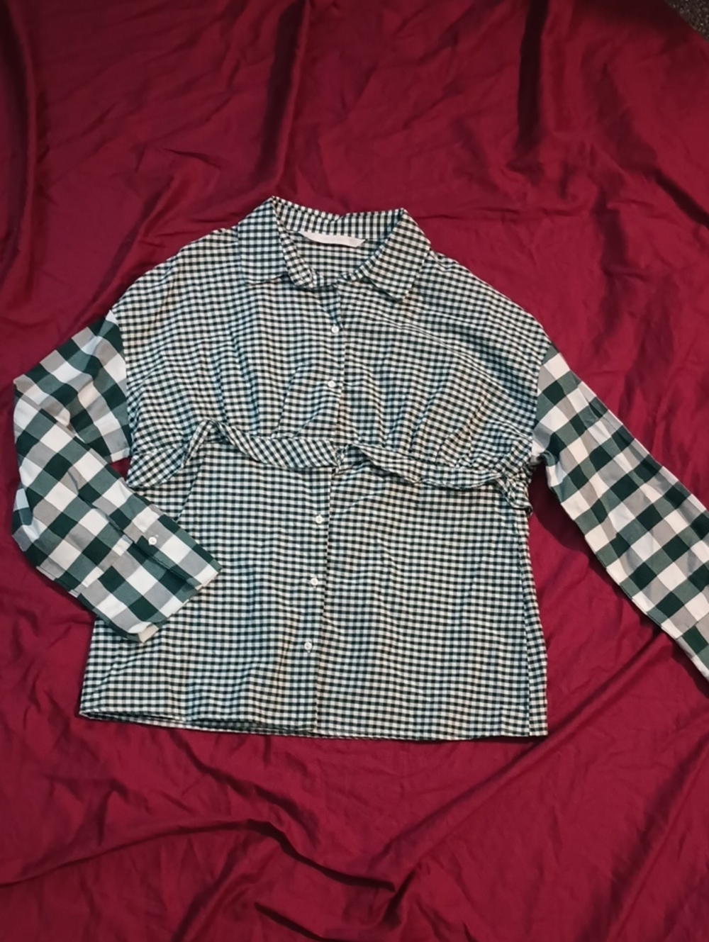 Zara Green and White Gingham Collared Shirt Woman S Trafaluc Collection Ruffles
